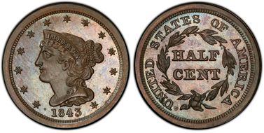 1843 1/2C Restrike, Rev. of 1856 PR65BN