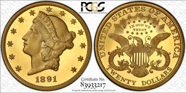 1891 $20 PR66DCAM