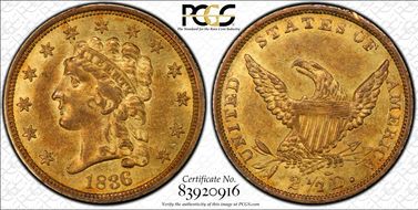 1836 $2.50 Script 8 AU58+