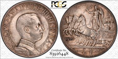 1910-R Lira KM-45  Ag MS64