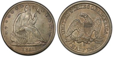 1861-S 50C WB-3 Large S AU55