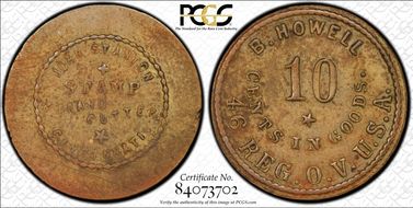 (1861-65) Token OH-46-10B Brass B. Howell AU58