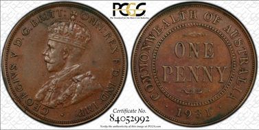 1931 (m) 1D English obverse Aligned date AU53BN