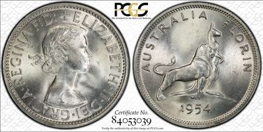 1954(m) Florin Royal Visit KM-55  Ag MS65