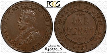 1929 (m) 1D Indian obverse AU50BN