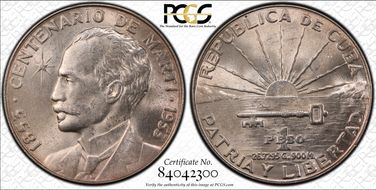 1953 Peso Jose Marti KM-29  Ag MS63