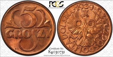 1939(w) 5 Gr MS65RD
