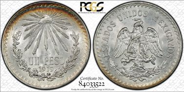 1919-M Peso KM-454  Ag MS64+