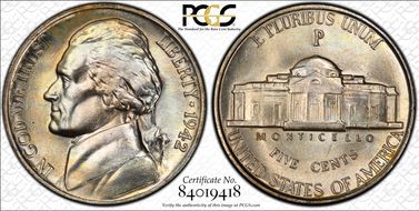 1942-P 5C Silver MS67+ FS