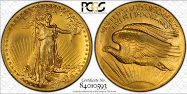 1907 $20 High Relief, Wire Edge MS65