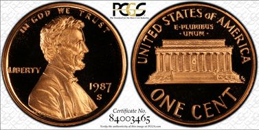 1987-S 1C PR69DCAM