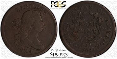 1804 1/2C Plain 4, No Stems VF20BN