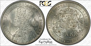 1897-EB 2 Kr Silver Jubilee KM-762 Ag MS62