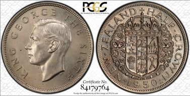 1950 1/2 Cr K.G. Close to Diamond MS63