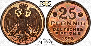 1908-D P25 Pfg Sch18G27 Copper SP64RB