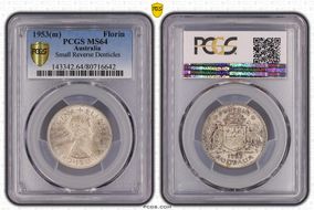 1953(m) Florin Small Rev. Denticles KM-54  Ag MS64