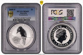 2008-P $1 Kookaburra Ag MS69
