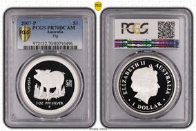 2007-P $1 Year of the Pig Ag PR70DCAM
