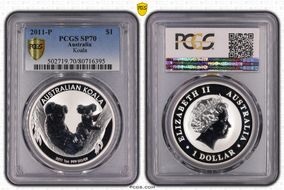 2011-P $1 Koala Ag MS70