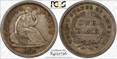 1838 10C No Drapery, Large Stars F-106 AU55