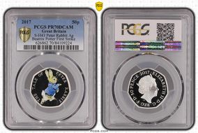 2017 50p S-H43 Peter Rabbit Ag Beatrix Potter First Strike PR70DCAM