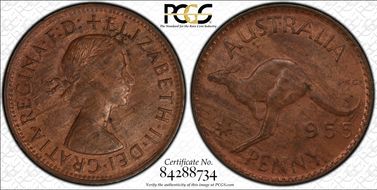 1955 Y. (p) 1D Melbourne obverse MS63RB