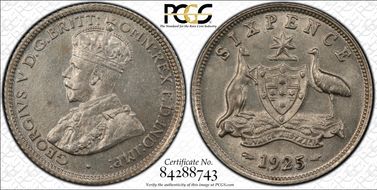 1925(m,sy) 6D KM-25  Ag AU58