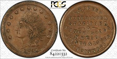 1863 Token F-165AL-4a Copper PE L. Eckert MS62BN