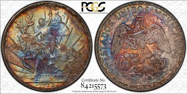 1913 Peso Caballito KM-453  Ag AU58