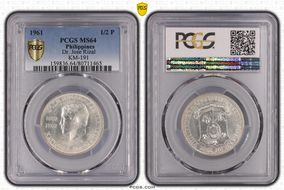 1961 1/2 P Dr. Jose Rizal KM-191  Ag MS64