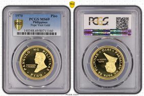 1970 Piso KM-202b Pope Visit Gold MS69PL