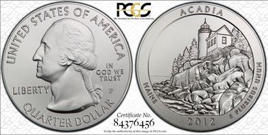 2012-P 25C Acadia NP 5 oz Silver SP68