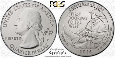 2016-P 25C Cumberland Gap NP 5 oz Silver SP67
