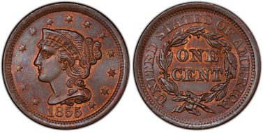 1855 1C Upright 55 MS66BN