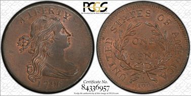 1796 1C Draped, Reverse of 1795 MS66RB