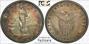 1905-S Peso Allen-16.06 Curved Serif AU53