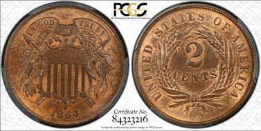 1864 2C Large Motto MS65RB