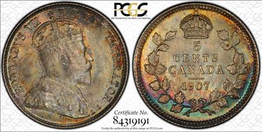 1907 5C Narrow Date MS67+