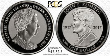 2017-PM $1 John F. Kennedy Reverse Proof PR69