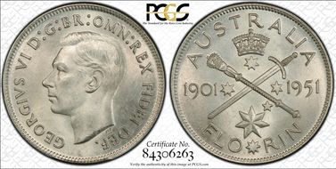 1951(m) Florin Jubilee KM-47  Ag MS65