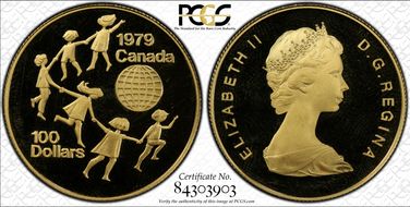 1979 $100 Year of Child KM-126.1  Au PR66DCAM