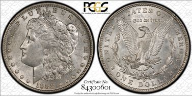 1888-O $1 VAM 4, Hot Lips AU58