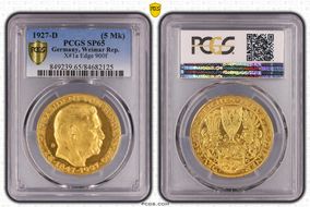 1927-D (5 Mk) X#1a Edge 900f Gold SP65