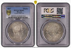 1837 Thaler KM-751 Crown MS62