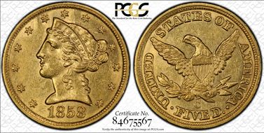 1858-C $5 MS62