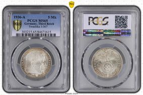 1936-A 5 Mk Swastika J-367 MS65