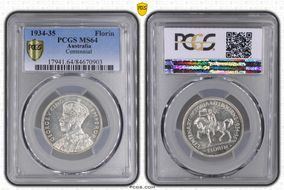 1934-35 Florin Centennial KM-33  Ag MS64