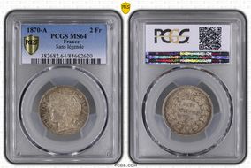 1870-A 2 Fr Gad-529 Sans légende F-264 MS64