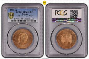 1855-A 10C Gad-248 F-133 Ancre MS65+ RD