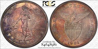 1903-S Peso KM-168  Ag AU58